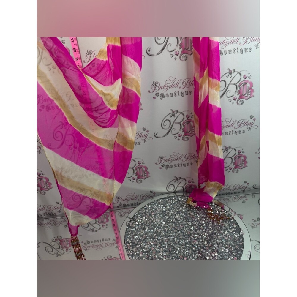 Scarf scarve beaded neon stripes Lightweight Pink and Cream Striped Scarf by