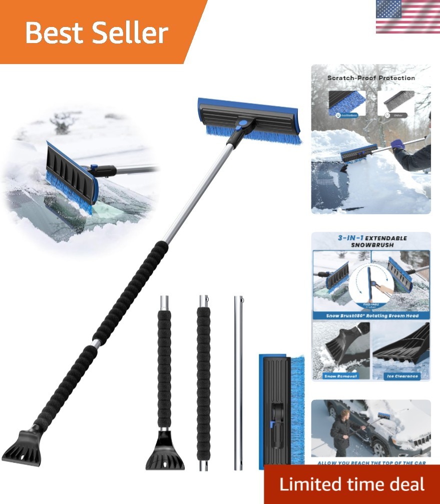 Extra Long 55.7" Ice Scraper with 270° Pivoting Brush – Perfect for Cars & SUVs