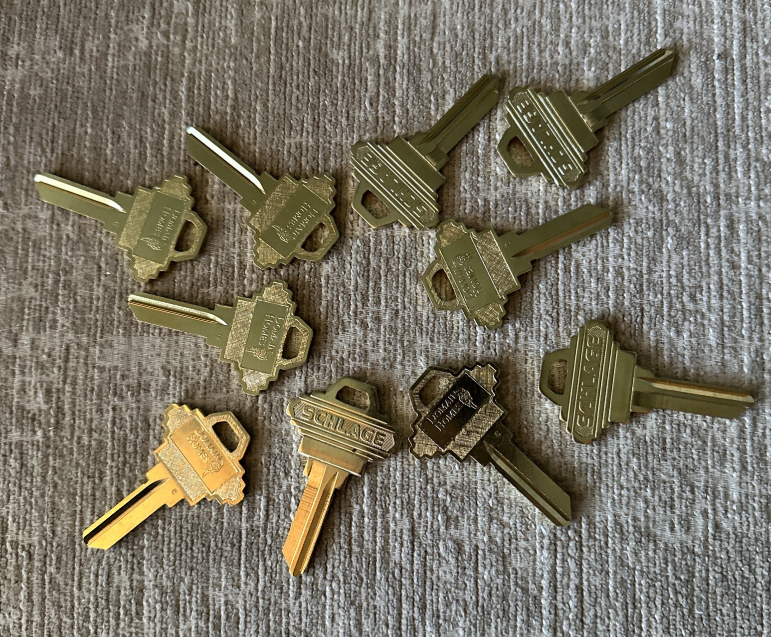 10-Gold Schlage Domain Homes Uncut Key Blanks