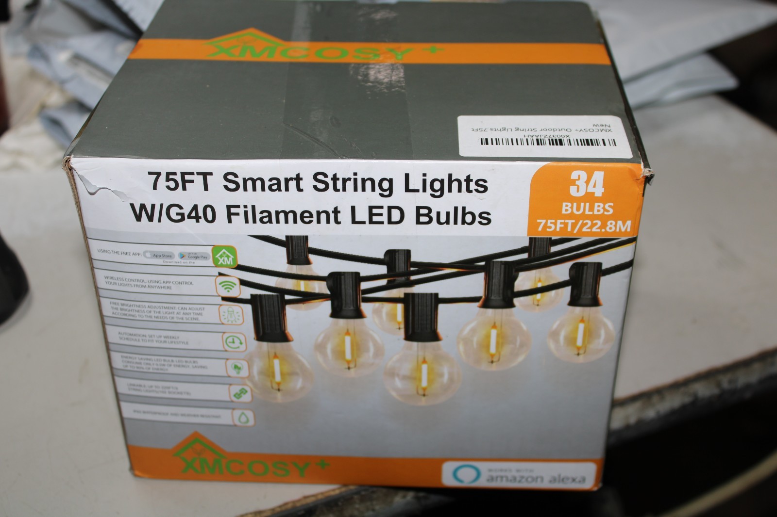 75FT Outdoor String Lights  G40 Globe Patio Lights Waterproof 34LED Bulbs
