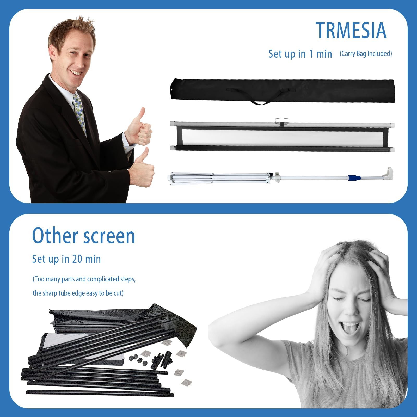 60 Inch Projector Screen Portable with Stand & Carry Bag, 4:3 Aspect Ratio