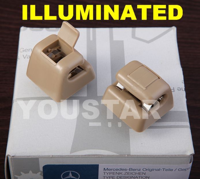 US STOCK 2 Lighted Cream Beige Sun Visor Clips for Mercedes W123 W124 W126 W201