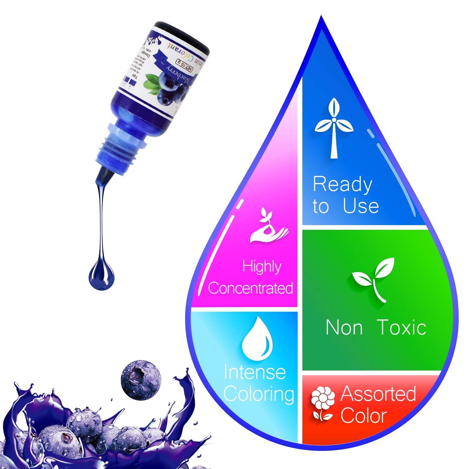 Epoxy Resin Pigment 0.34 Fl Oz (Pack of 15), Assorted,Clear,White,Transparent