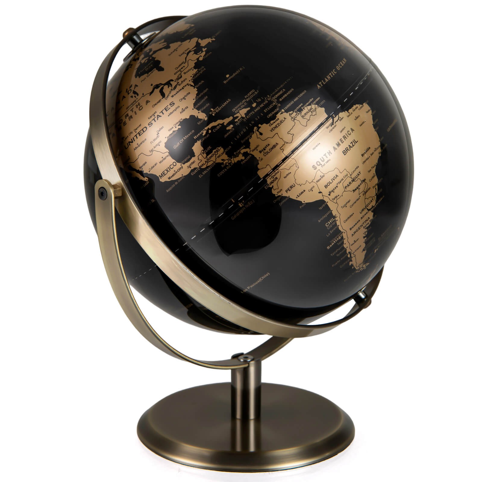 9-Inch Metallic Black World Globe 720° Rotating Earth Globe w/Metal Stand