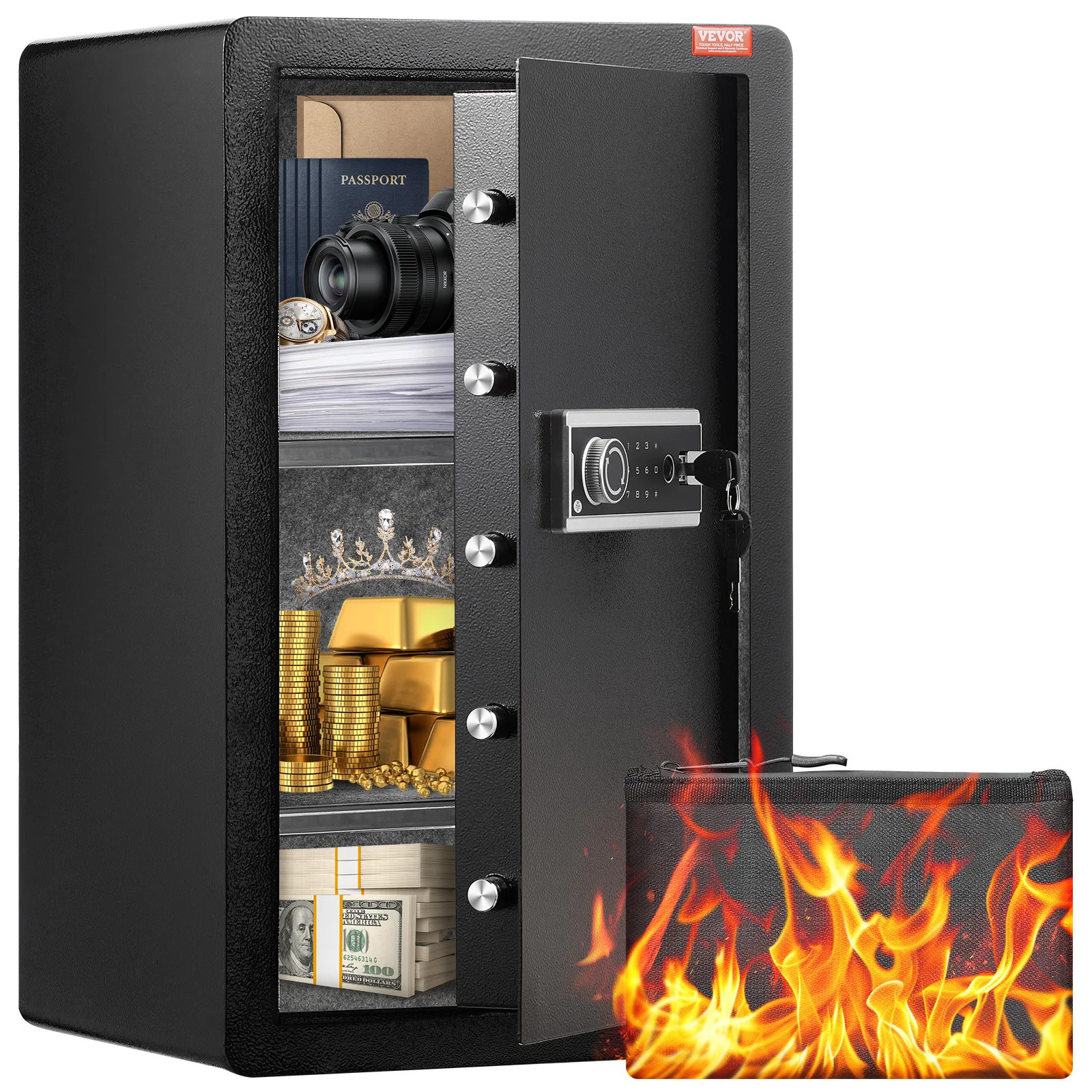 Single Door 4.0 Cu.ft Safe Box W/ Key Lock Password & Fingerprint Safe Lock Box