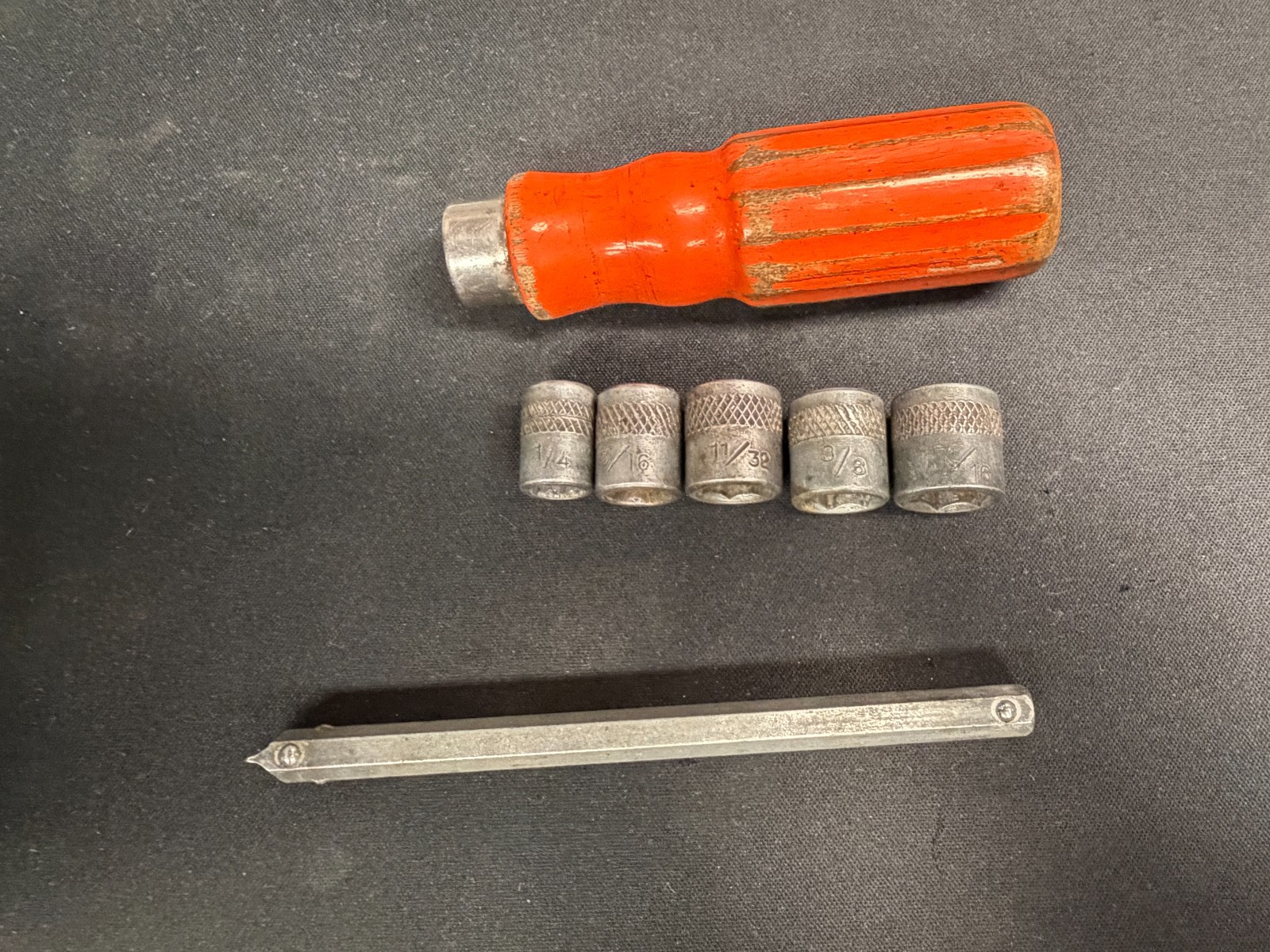 Vintage Indestro Super Nut Driver w/ 5 Sockets Nested on Shaft