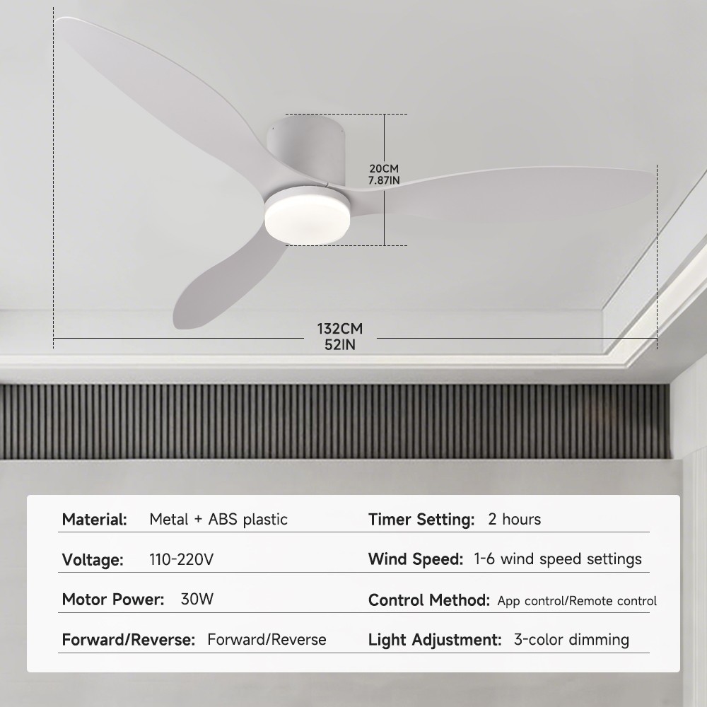 52” Profile Ceiling Fans with Lights Remote/App Control Dimmable LED DC Motor