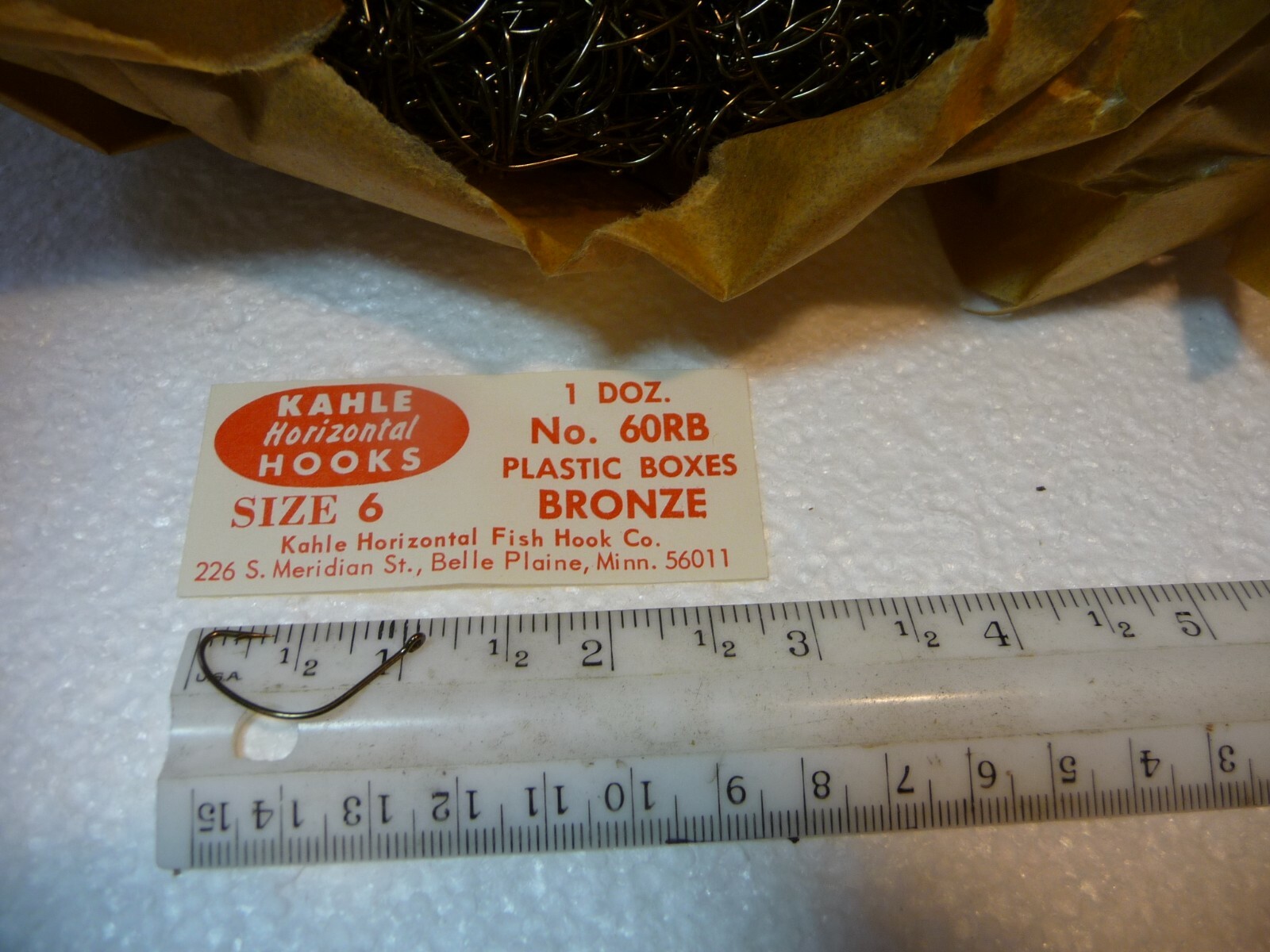 100 Size 6 Kahle Offset Hooks Straight Eye Bronze -  MADE IN USA- BULK