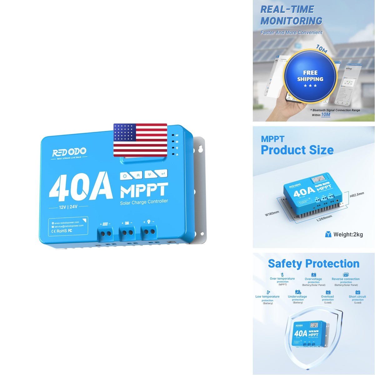 Redodo 40 Amp Mppt 12V/24V Dc Input Solar Charge Controller Built-In Bluetooth