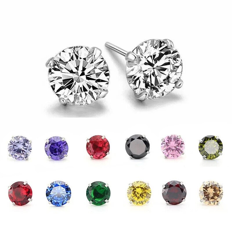SOLID 925 SILVER EARRINGS WOMEN GENUINE STERLING SILVER CZ STUD 3-8mm