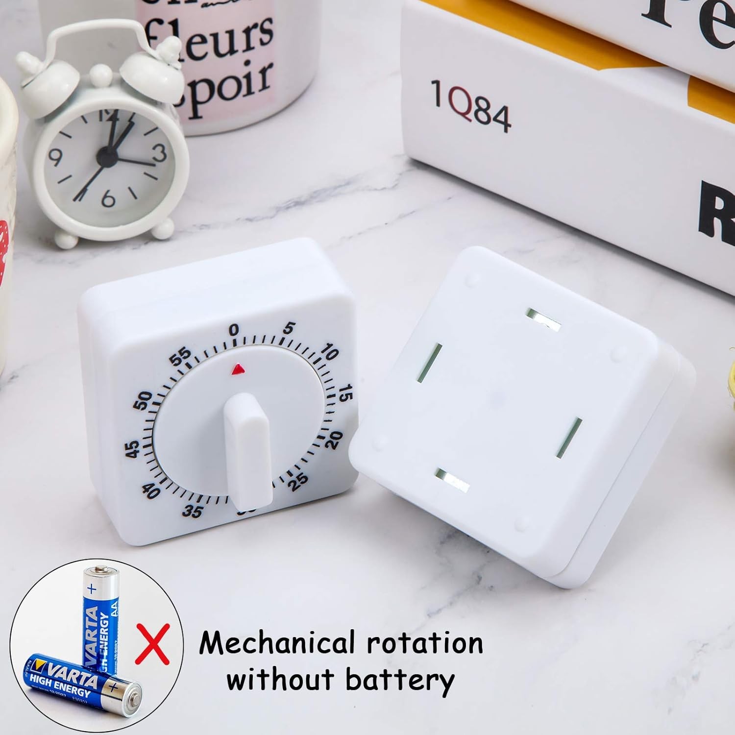 1/2 PACK Square 60 Minute Mechanical Kitchen Timer, Visual Kitchen Cooking Timer