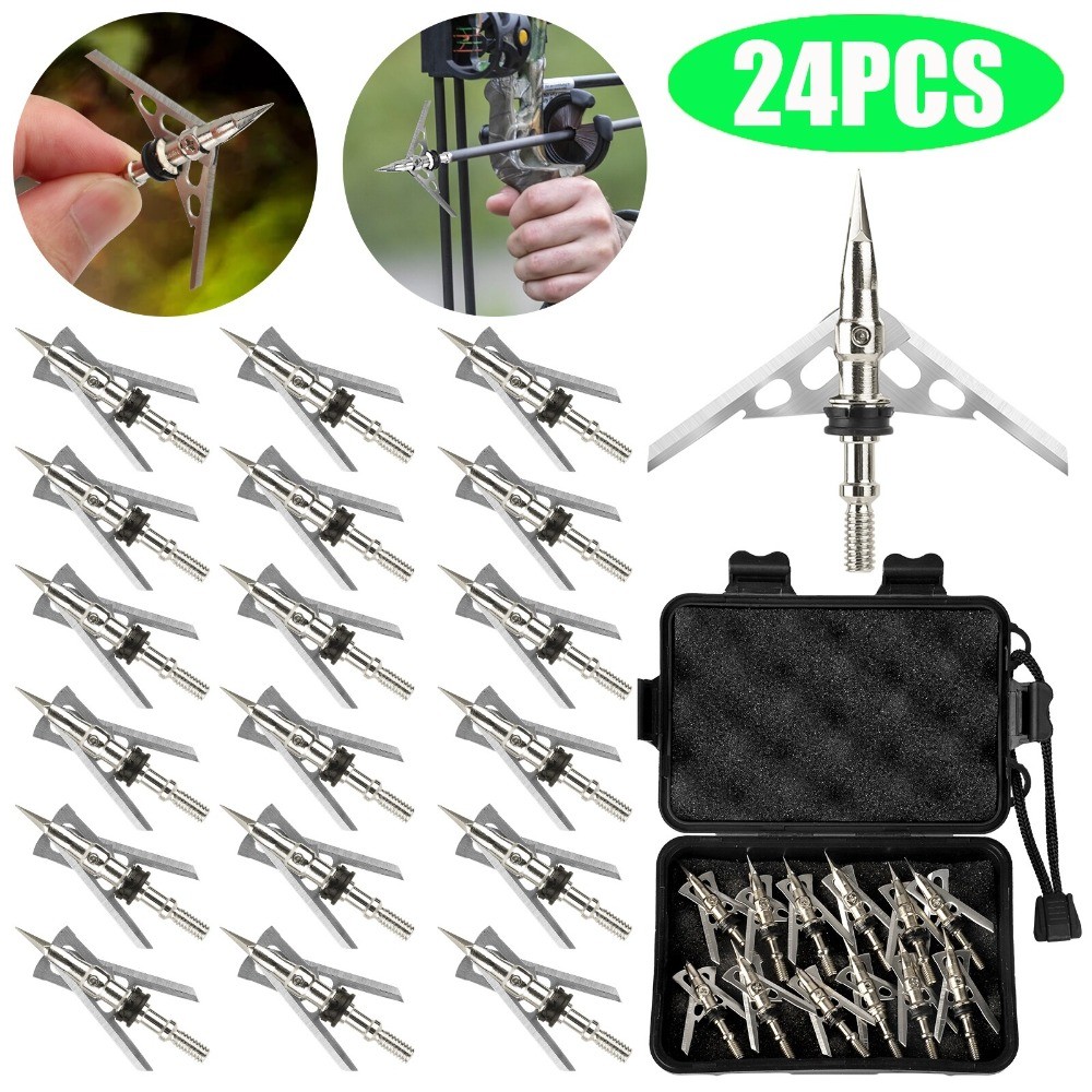 24Pcs 100 Grain Broadheads 2" Dia Expandable Hunting Arrowhead w/2 Blade Archery