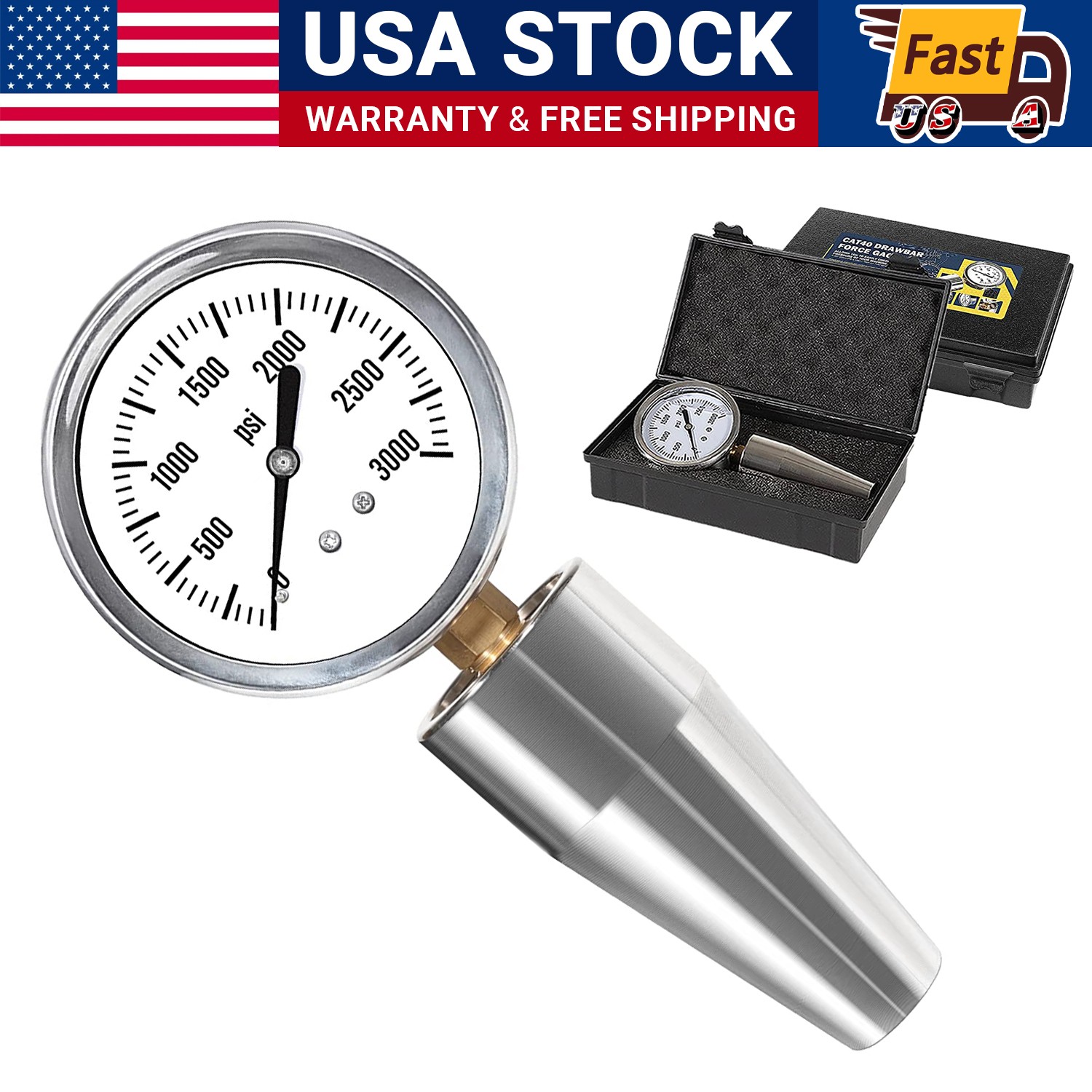 Spindle Drawbar Force Gauge Tester Checker Tool 0-3000PSI for All CAT 40 & Bt40