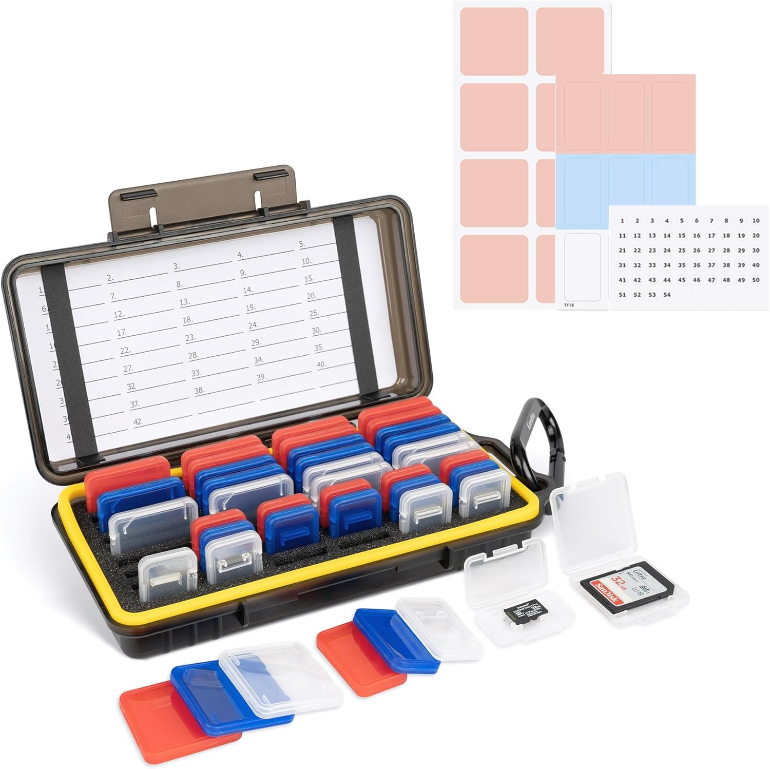 Dual Protect Memory Card Case with 42 PCS Clear Memory Card Holders for 24 SD SD