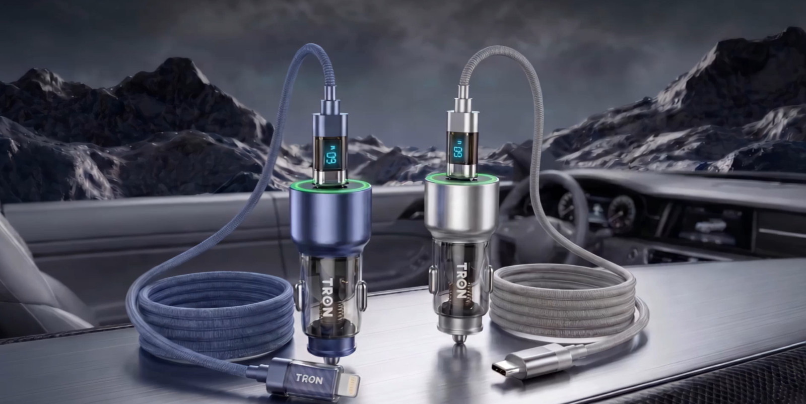 TRON 43W Dual Port Transparent Car Charger, USB-C  + A Fast Charger for 12V/24V
