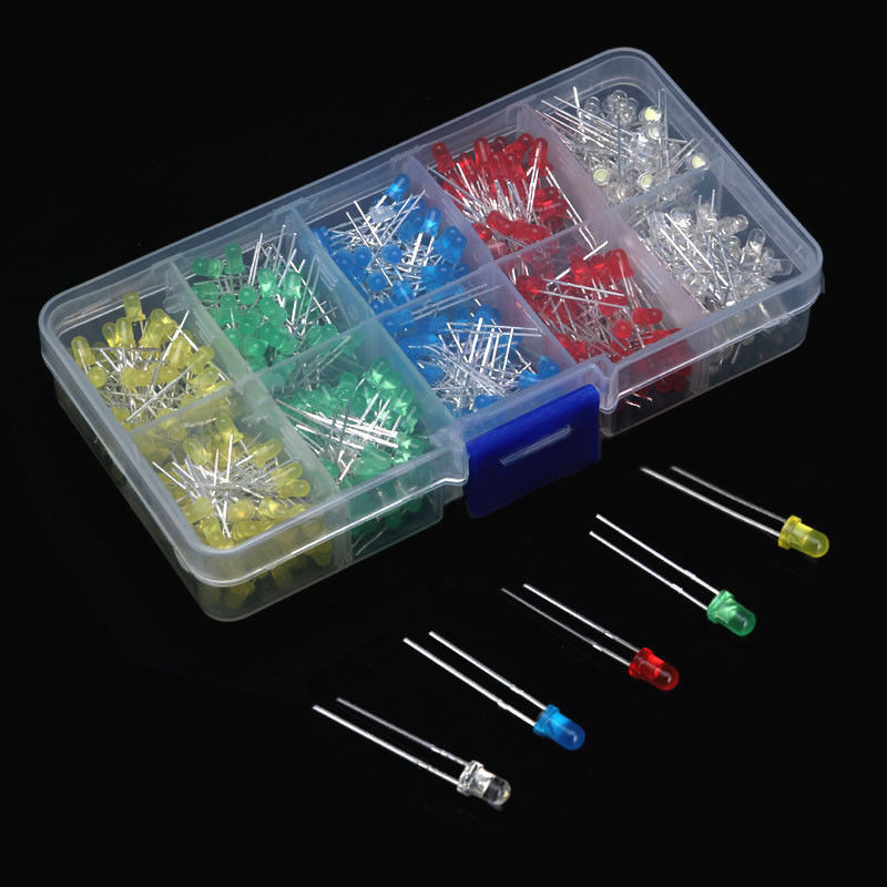 500Pcs 3mm 5 Color LED Light Mixed DIY Assortment Diodes Kit Light-emitting Box