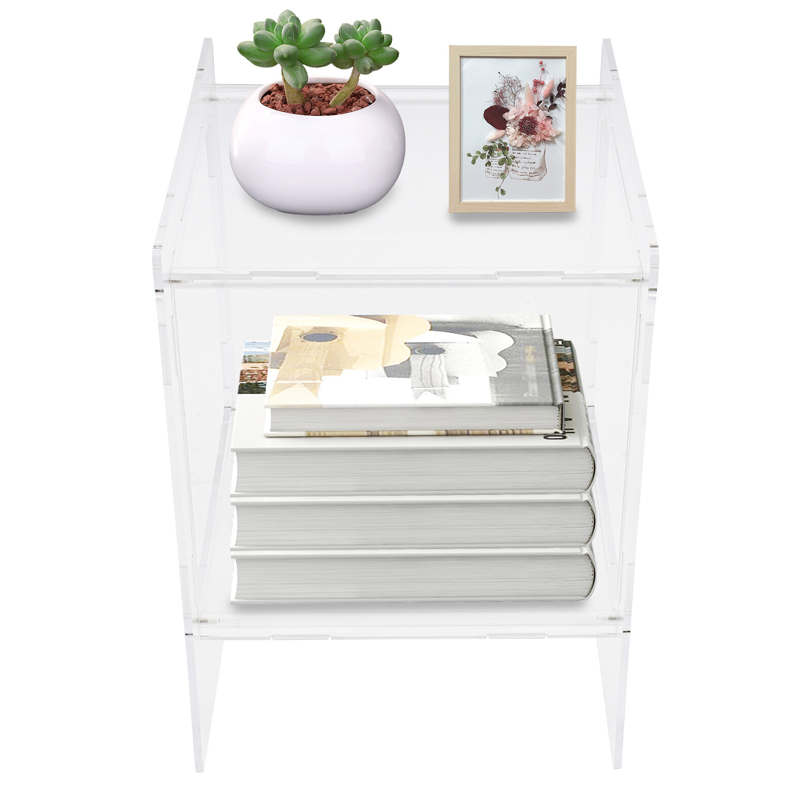 2 Tires Clear Side End Table Acrylic Coffee Table for Living Room Bedside Table
