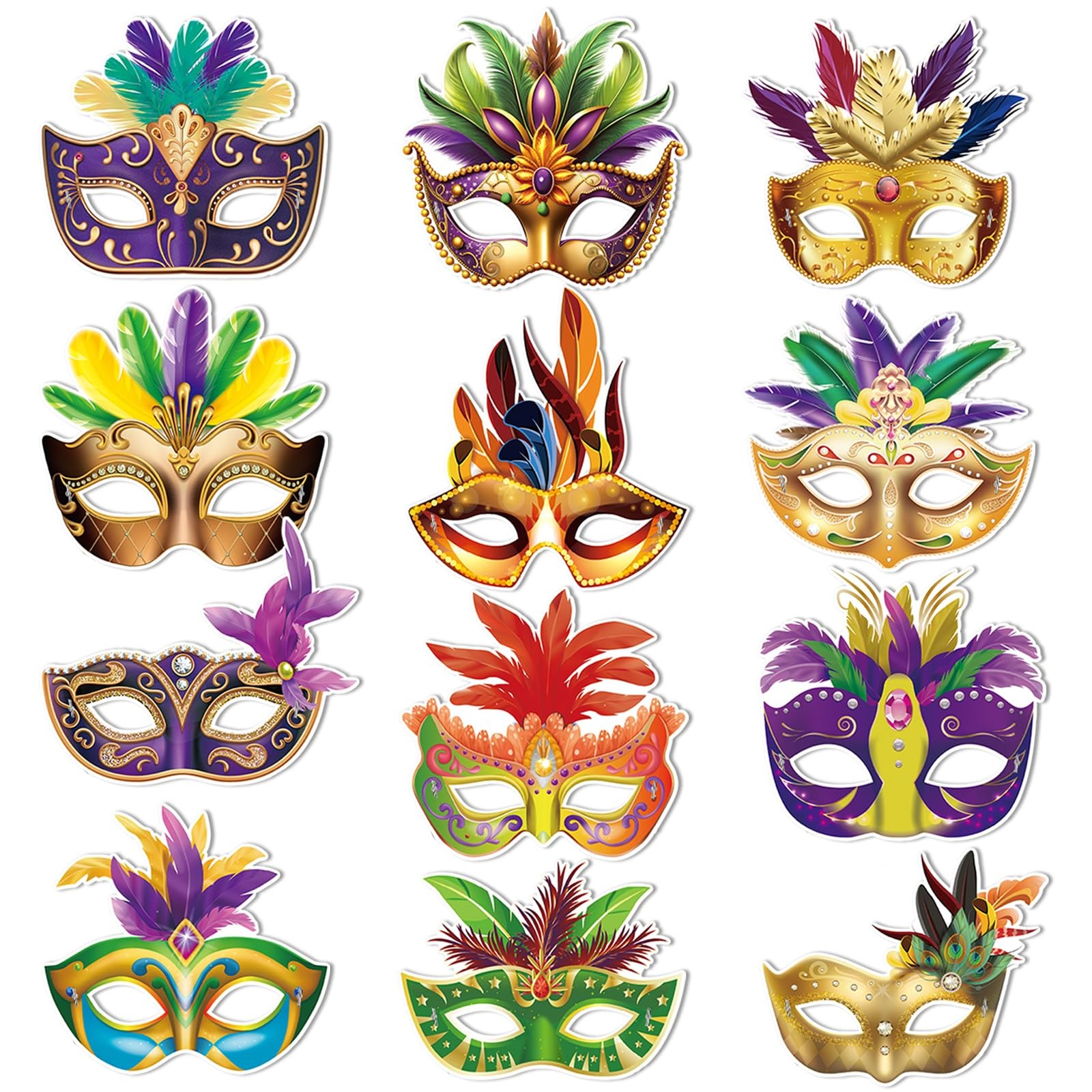 24pcs Mardi Gras Masks Bulk,Carnival Parade Face Paper Mask Costume Accessori...