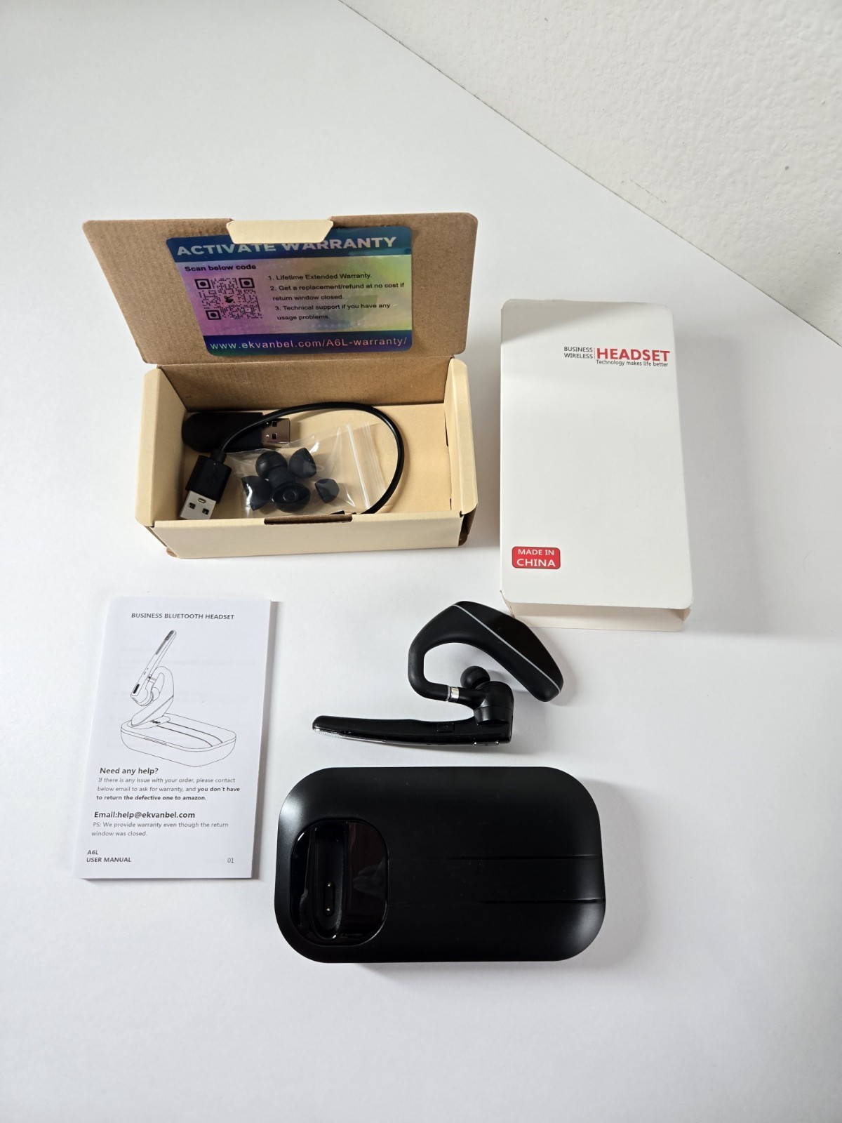EKVANBEL A6L Bluetooth Headset Wireless Earpiece with Charging Case