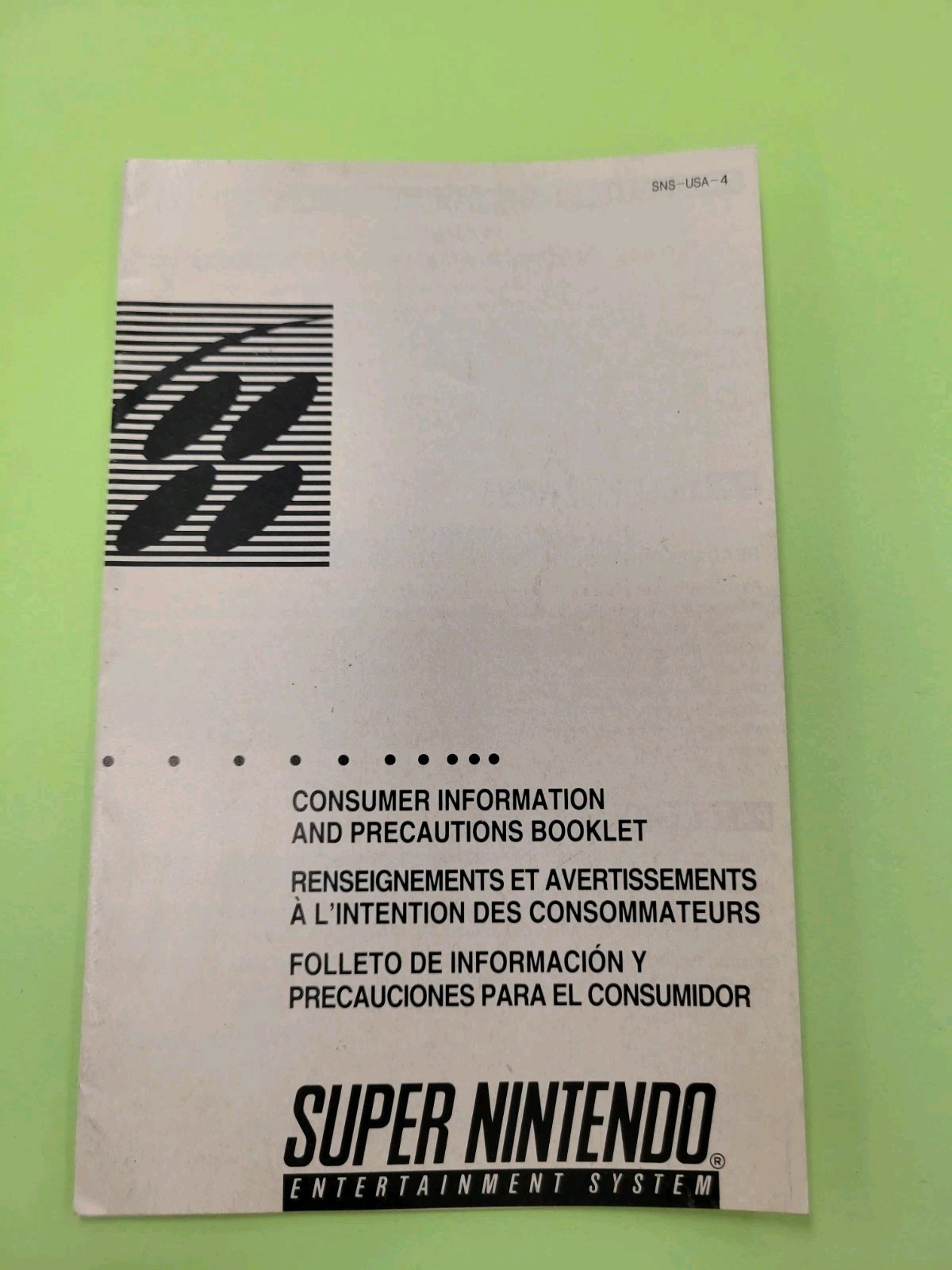 Super Nintendo Precaution SNS-USA-4 INSERT ONLY Authentic Nintendo