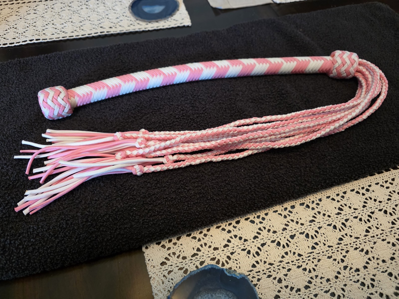 Long Handle Paracord Cat O Nine Tails Pink And White