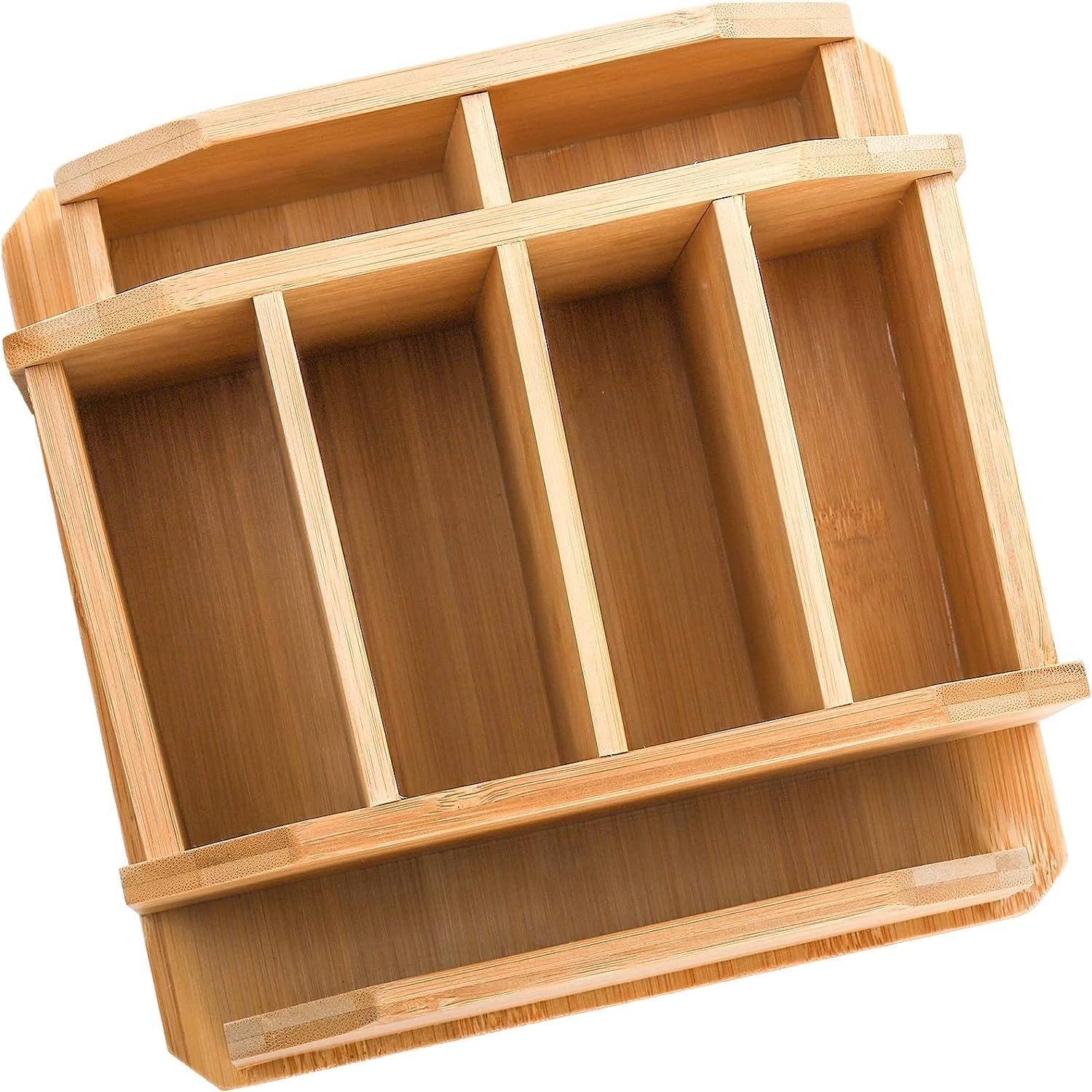 Bamboo Rotating Remote Control Holder for Table 7 Compartments Office Supplies