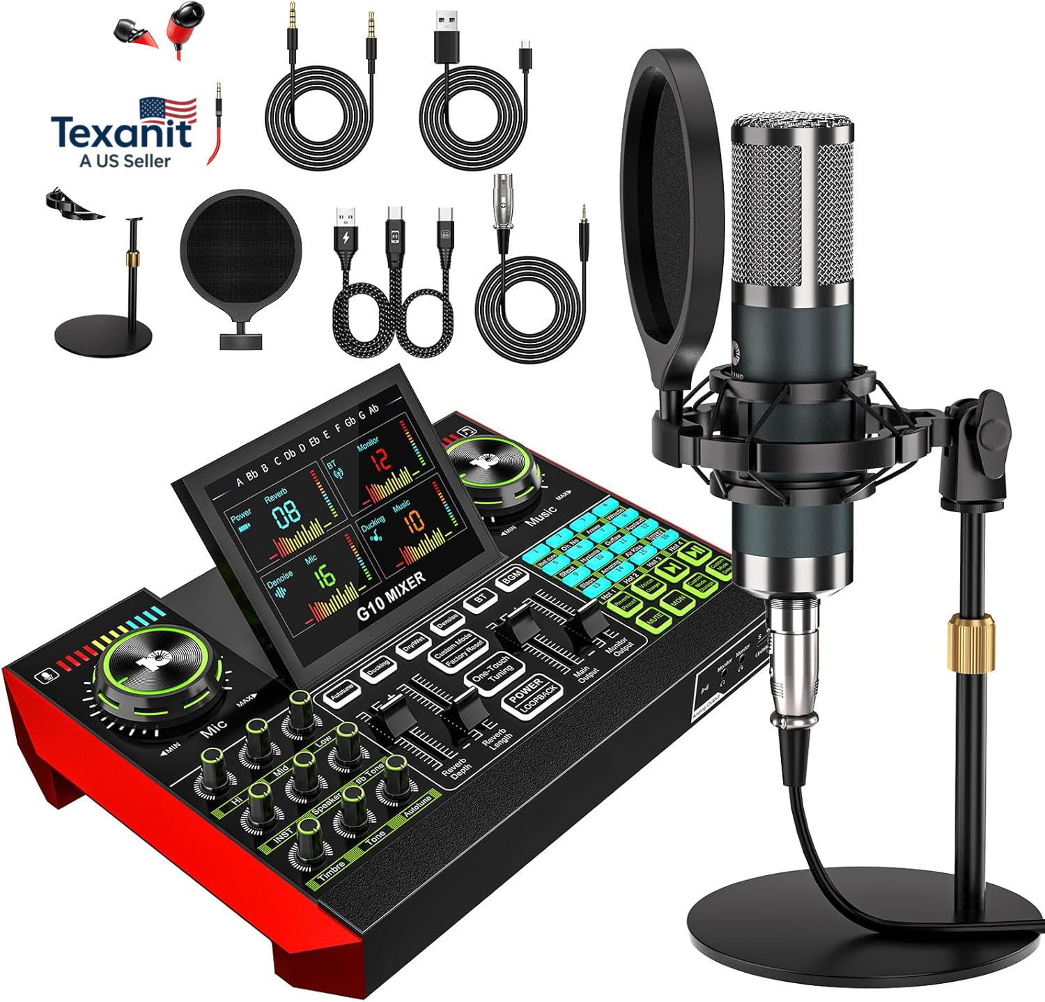 G10 Podcast Equipment Bundled with Audio Mixer Integrated Podcast Production Stu
