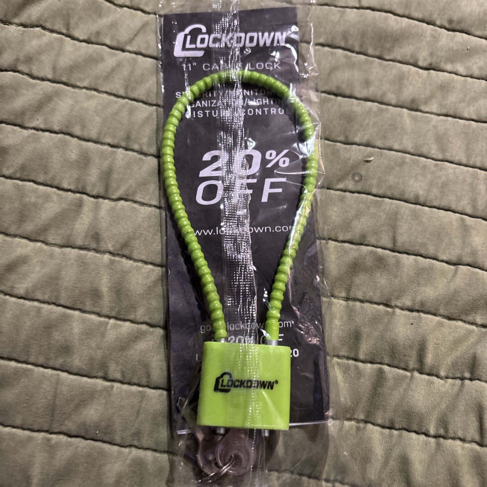 Lockdown 11" Cable Lock Re-Enforced Non-marring Sheathing 2-keys Lime Green