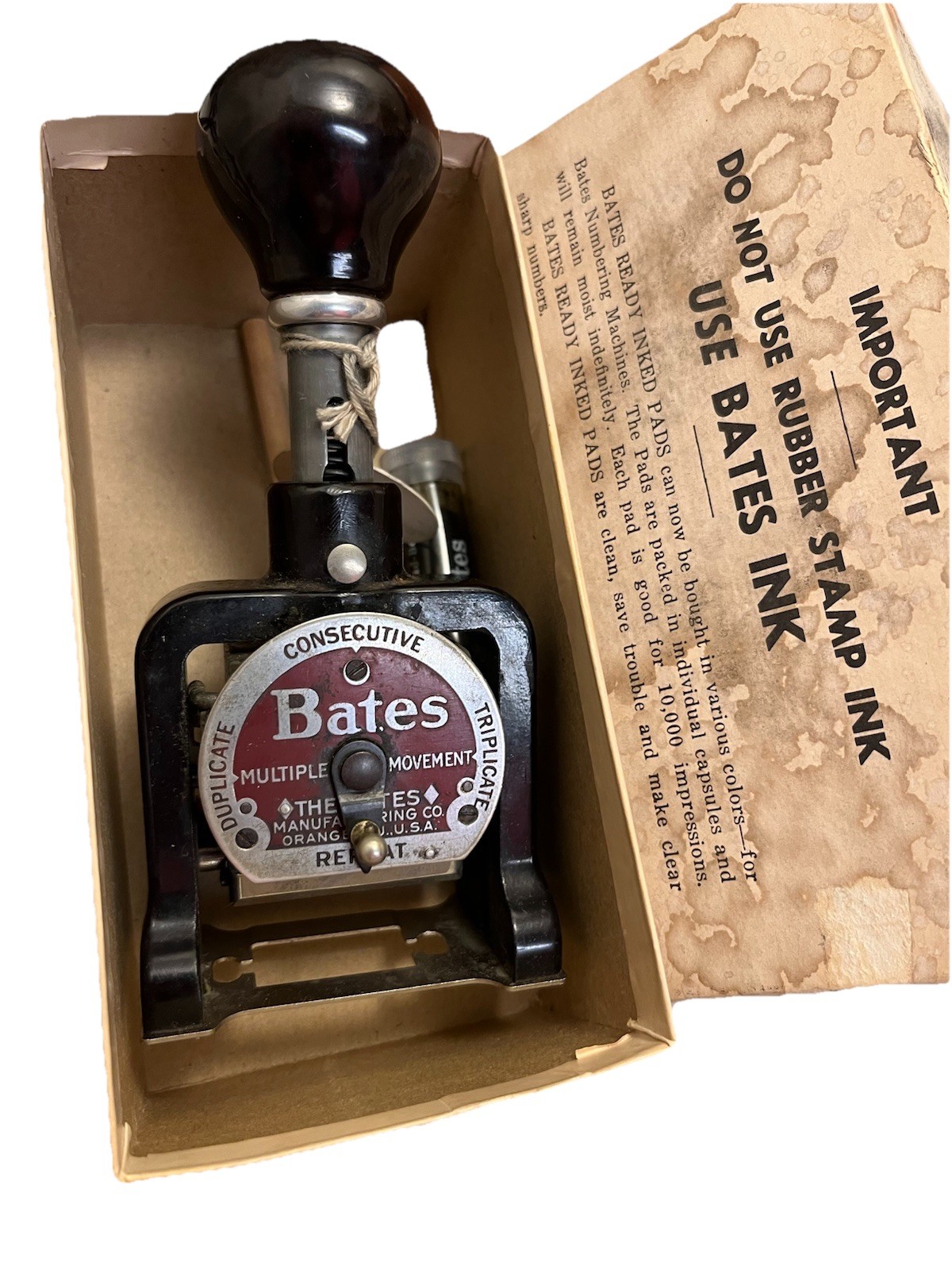 Vintage Bates Numbering Machine w/box 6 Wheels Style printing ink stamp