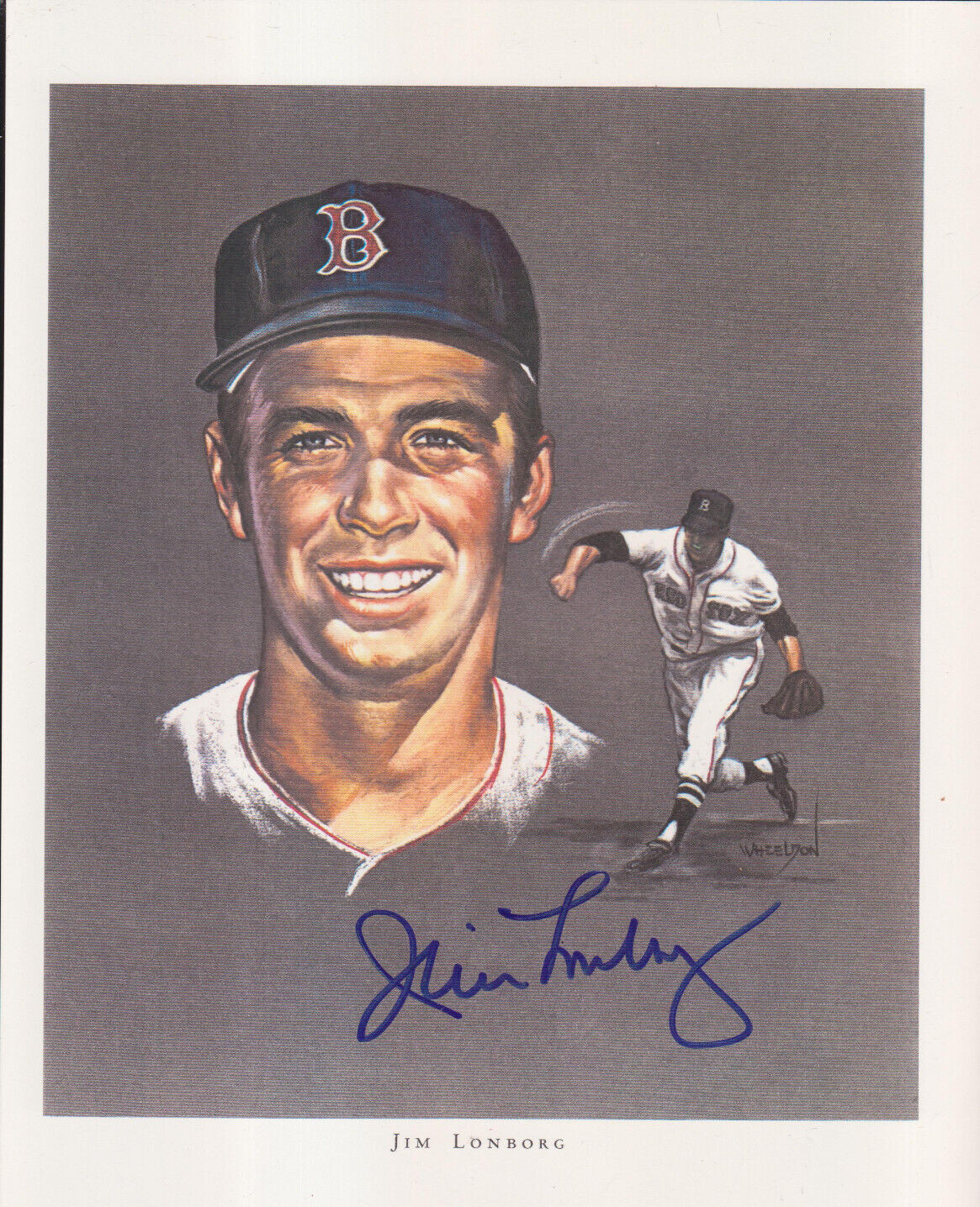 JIM LONBORG AUTOGRAPH SIGNED COA BOSTON RED SOX LITHO PHOTO 8X11