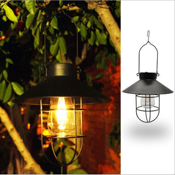 Solar Hanging Lantern with Shepherd Hook Outdoor Metal Led Garden Lamp Lights