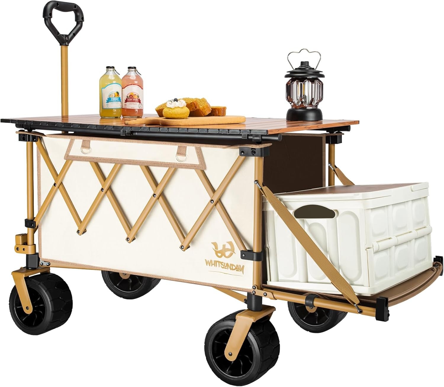 Whitsandy Foldable Trolley with Table, Heavy Duty Multipurpose, Beige
