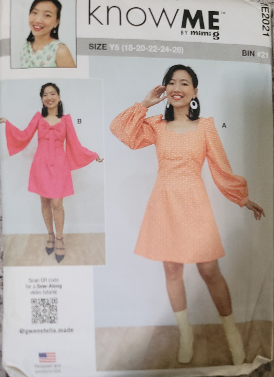 Know Me Pattern ME2021 by Mimi G Misses Dress Bell Sleeve  Styles Sz 18~26 NEW