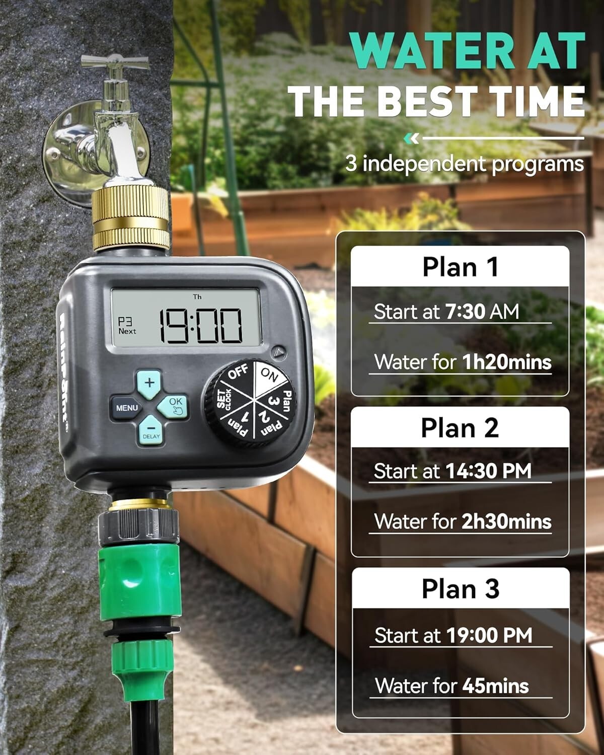 Sprinkler Timer with Brass Inlet and Outlet - Digital Hose Timer with 3 Programs