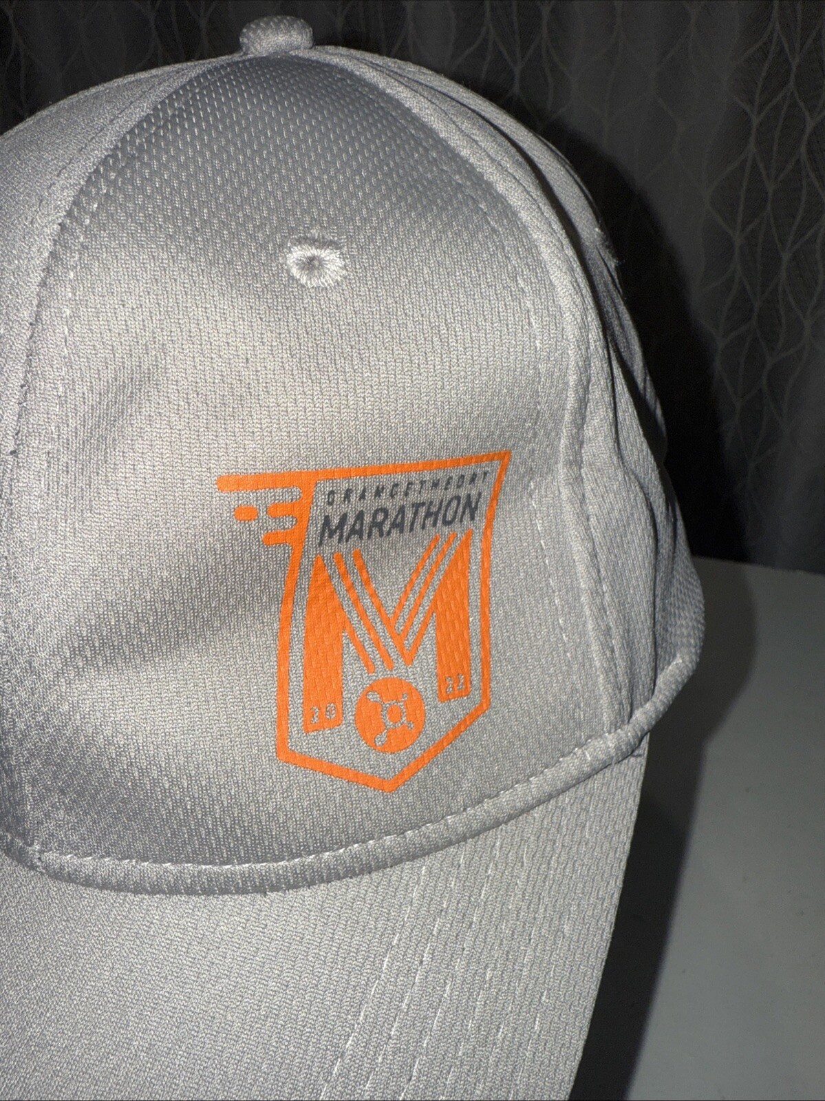 Orange theory Logo in orange on Gray Polyester Hat Cap Hook Loop EUC