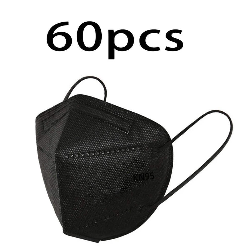 20/40/60 Pcs 5-Layer KN95 Face Masks – Black & White, Breathable Dustproof Prote