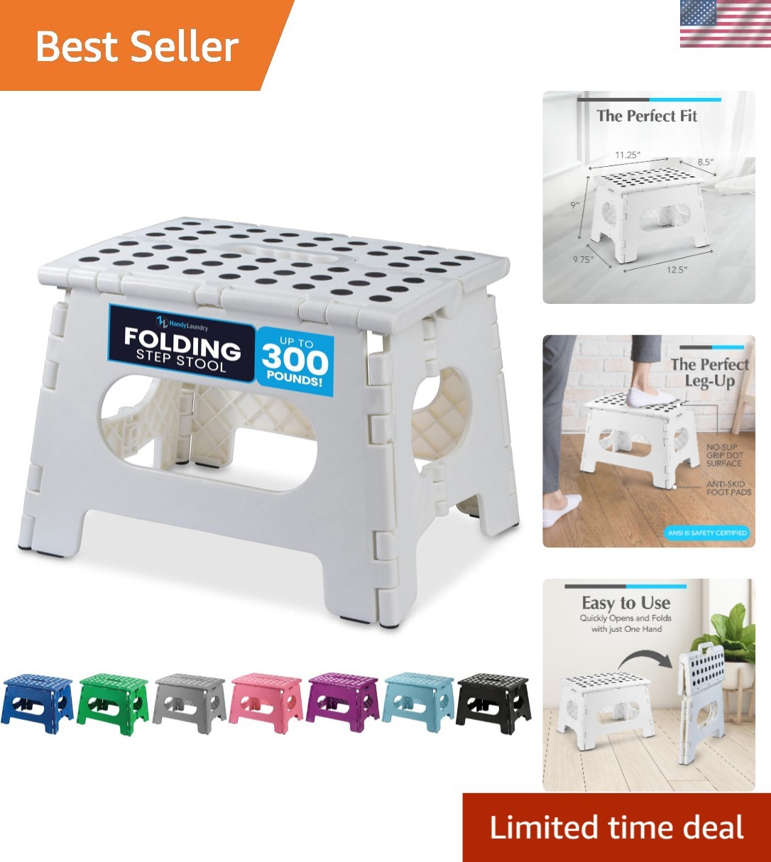 Sturdy 9 Inch Folding Step Stool - Strong Enough for Adults with Safety Features
