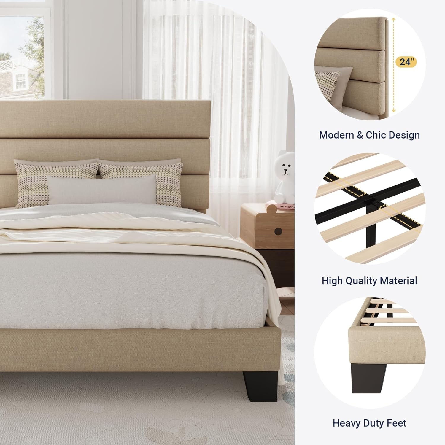 Sturdy Twin Size Bed Frame with Wooden Slats - Easy Assembly