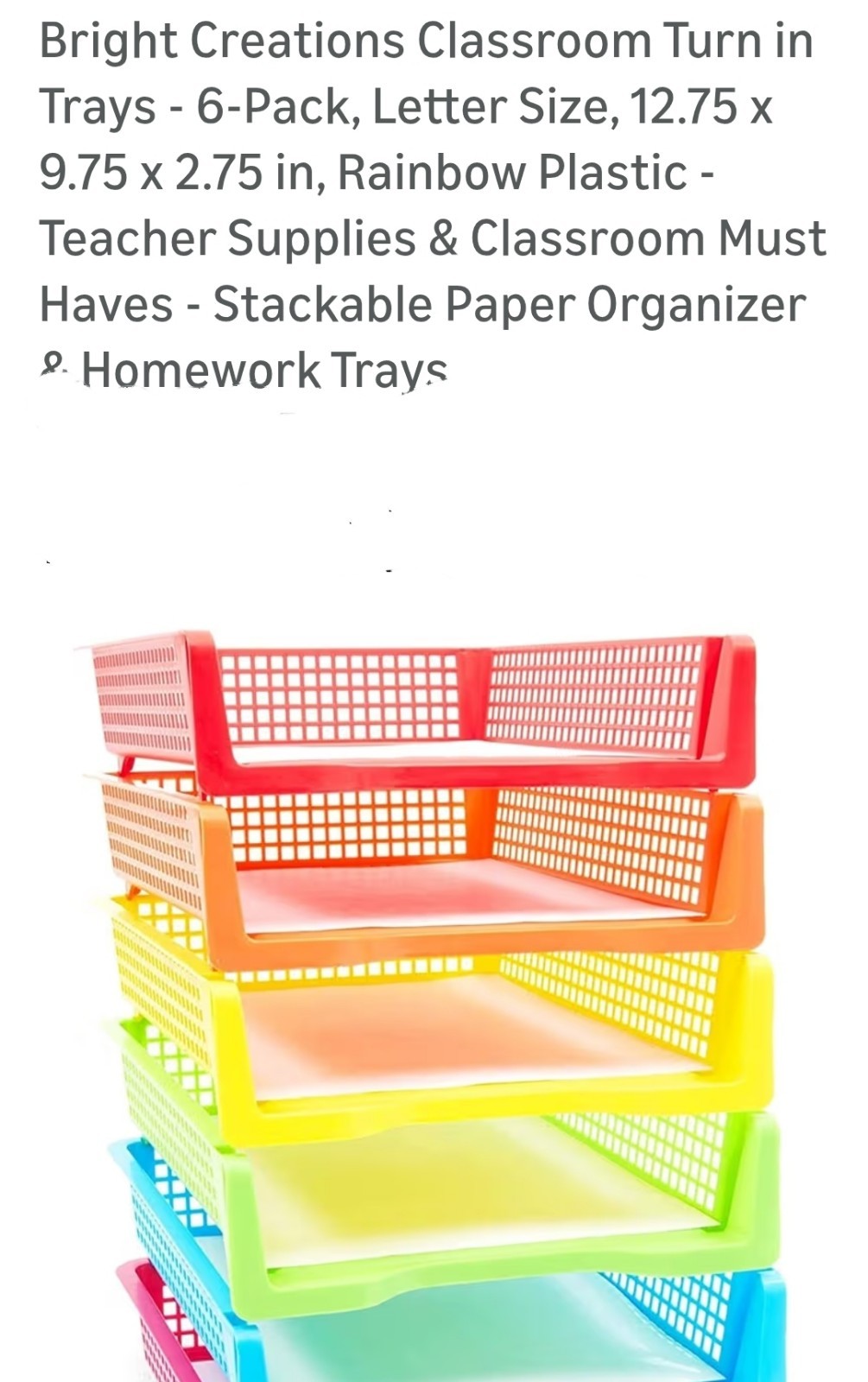 Classroom Turn in Trays - 6-Pack, Letter Size, 12.75 x 9.75 x 2.75 in,...