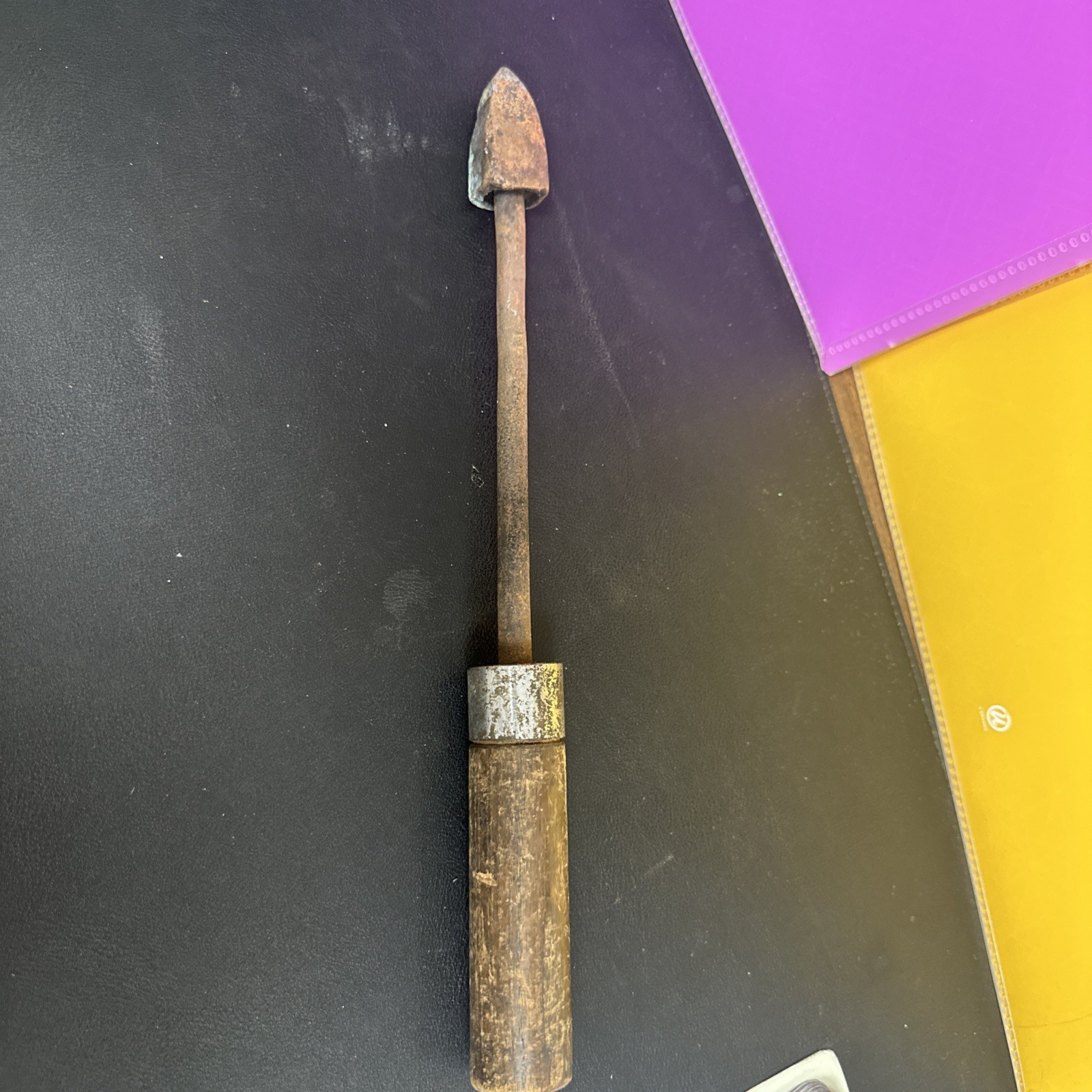 Antique Plumber's 14” Soldering Iron With Wooden Handle Tool