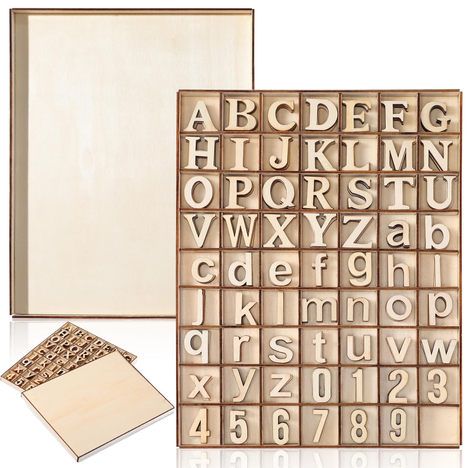 248 Pcs 1 Inch Wood Alphabet Letters Numbers with Storage Box Blank Unfinishe...