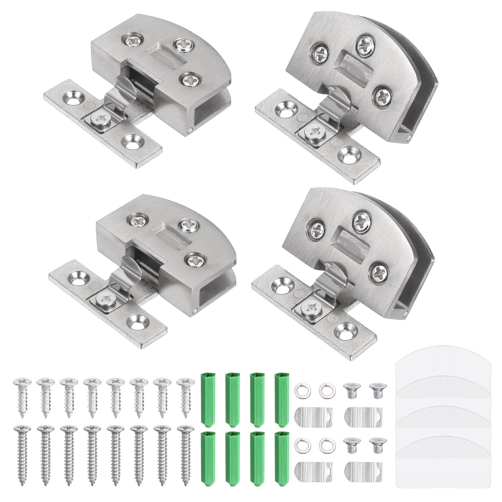 4Pcs Glass Door Hinges, Zinc Alloy for 3-7mm Thickness Glass, Brushed Silver