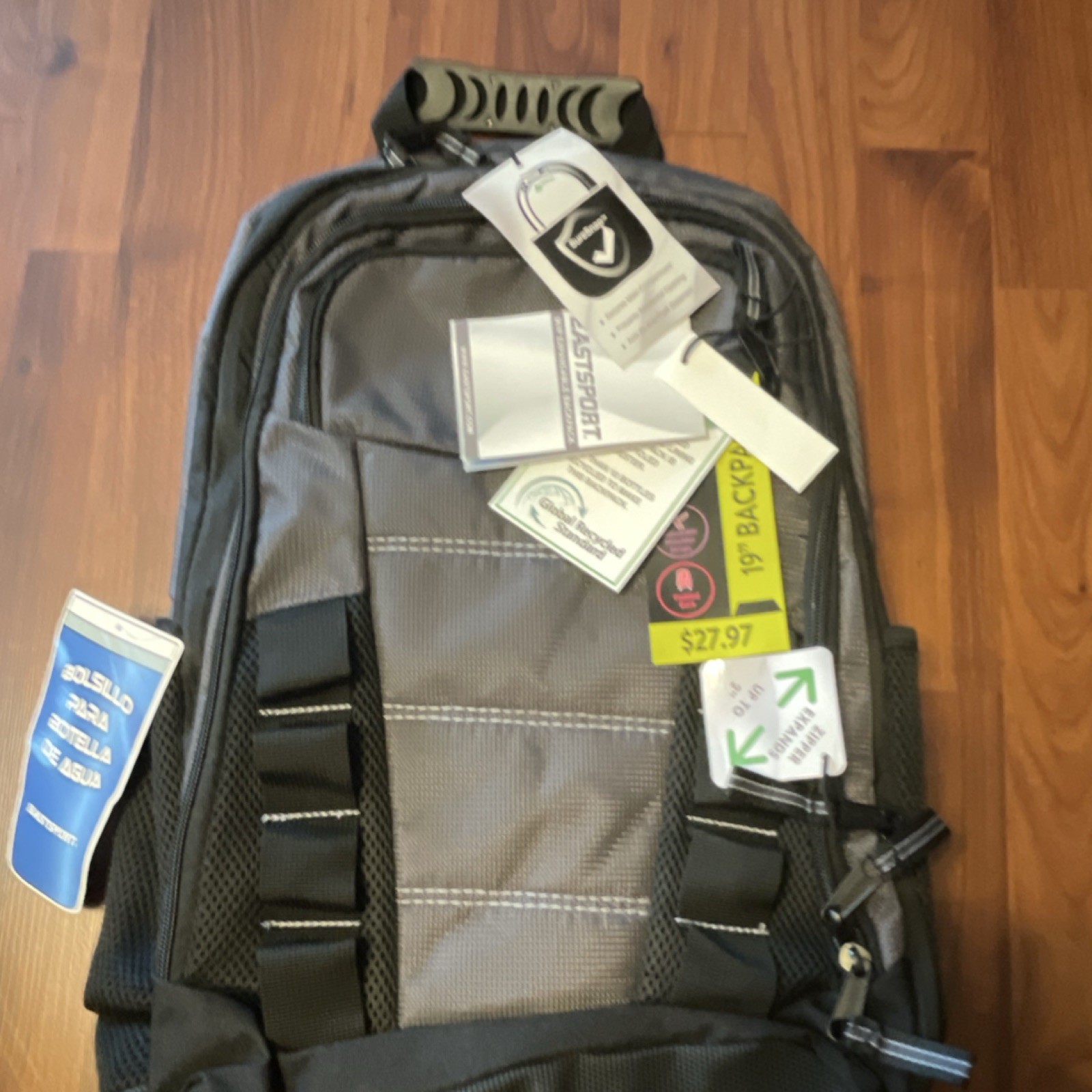 Eastsport 19" Gray/Black Hiking Backpack Zip External Pockets Padded Straps