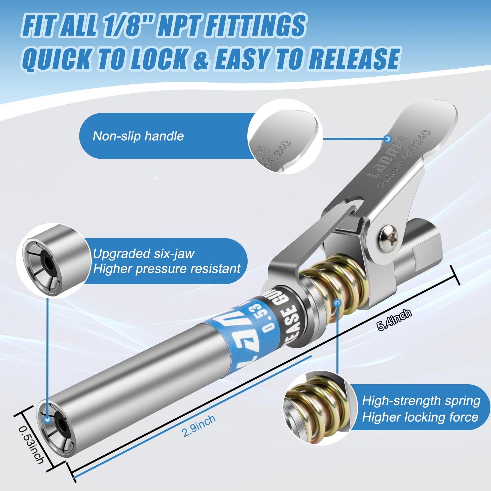Grease Gun Coupler, Strong Lock & Extra Reach Grease Coupler, Heavy Fast Ship
