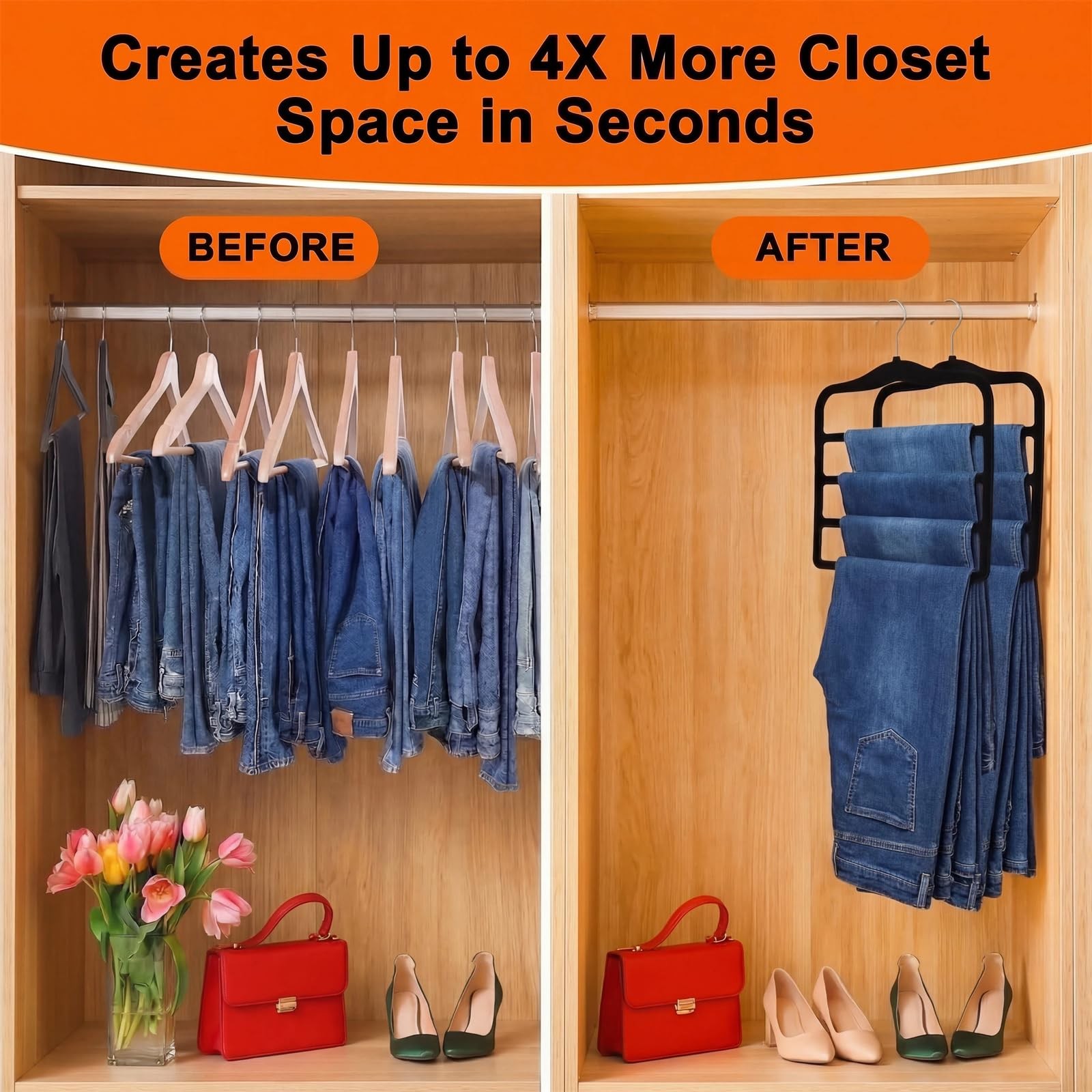 2-Pack Velvet Pants Hangers - Space Saving Multi-Layer Non-Slip Closet Organi...