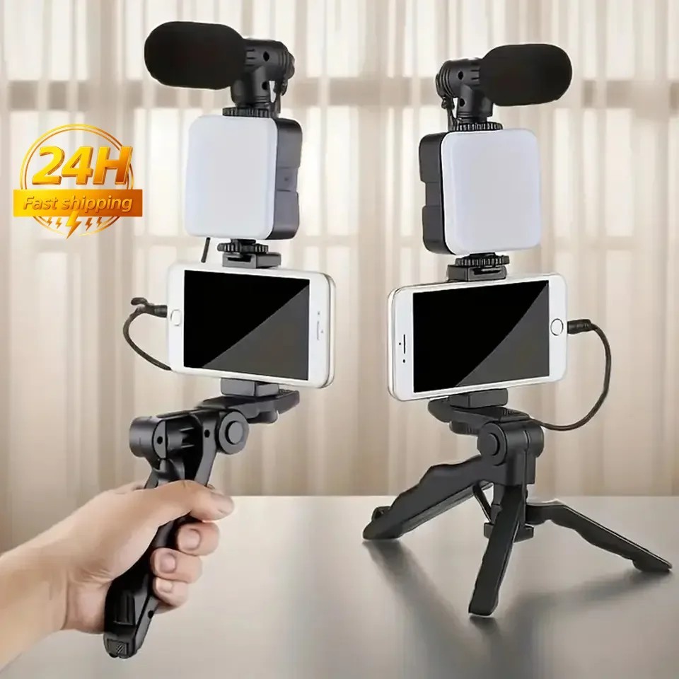 Smartphone Vlogging Kit for iPhone Android with Tripod Mini Microphone Starter