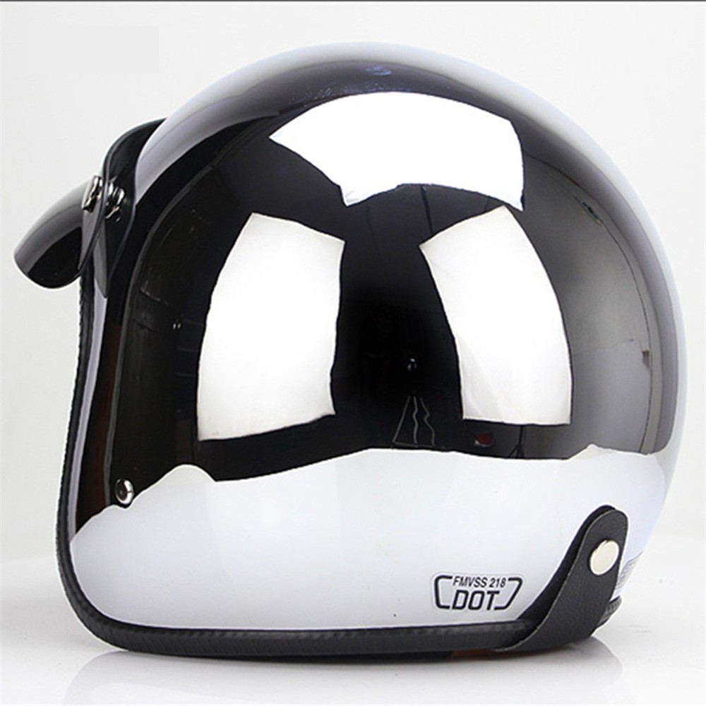 DOT Chrome Silver Motorcycle Helmet Open Face Helmet Cruiser Scooter Helmet XL