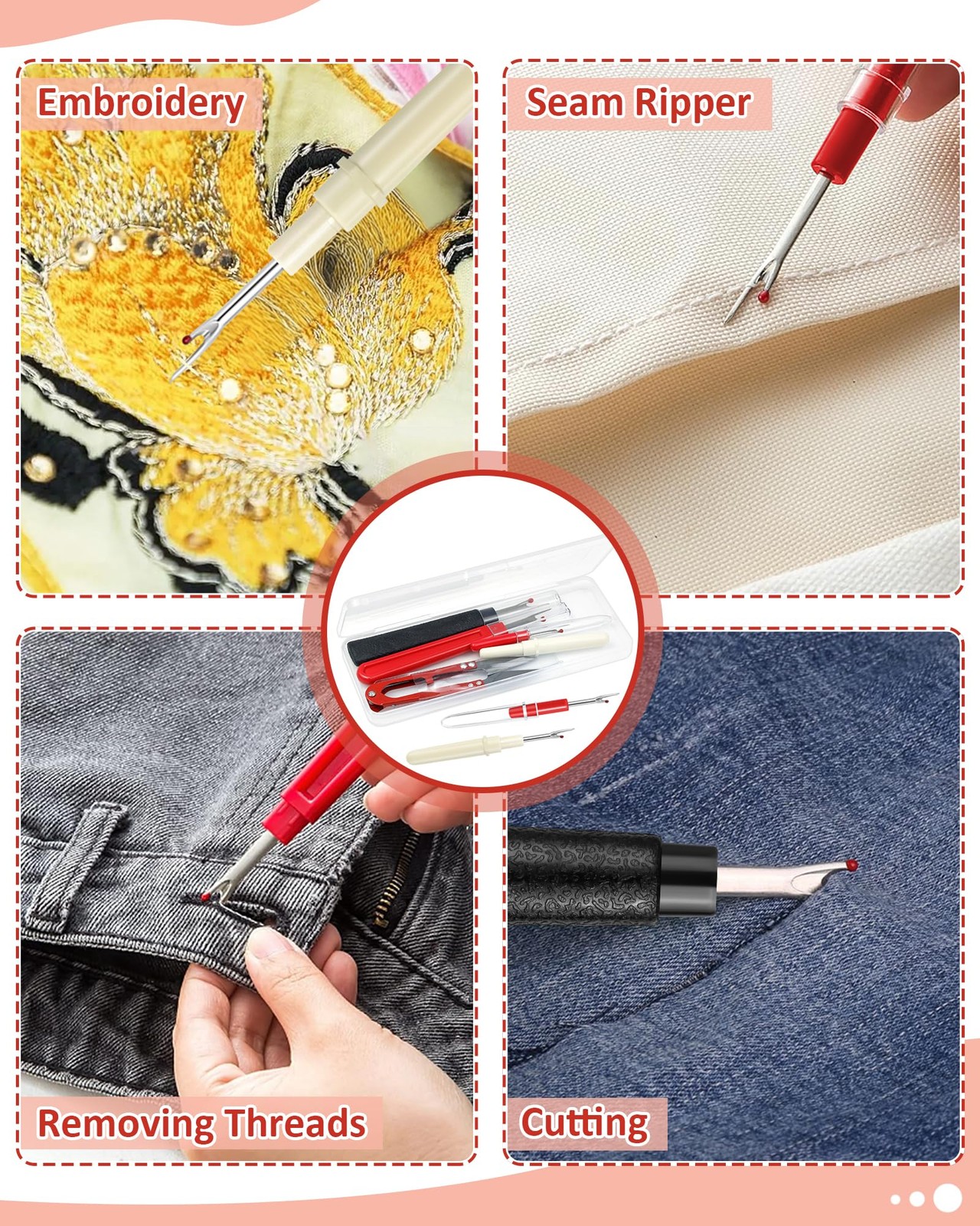 Seam Ripper Thread Remover Sewing Stitch Unpicker Embroidery Tool Set 5PCS
