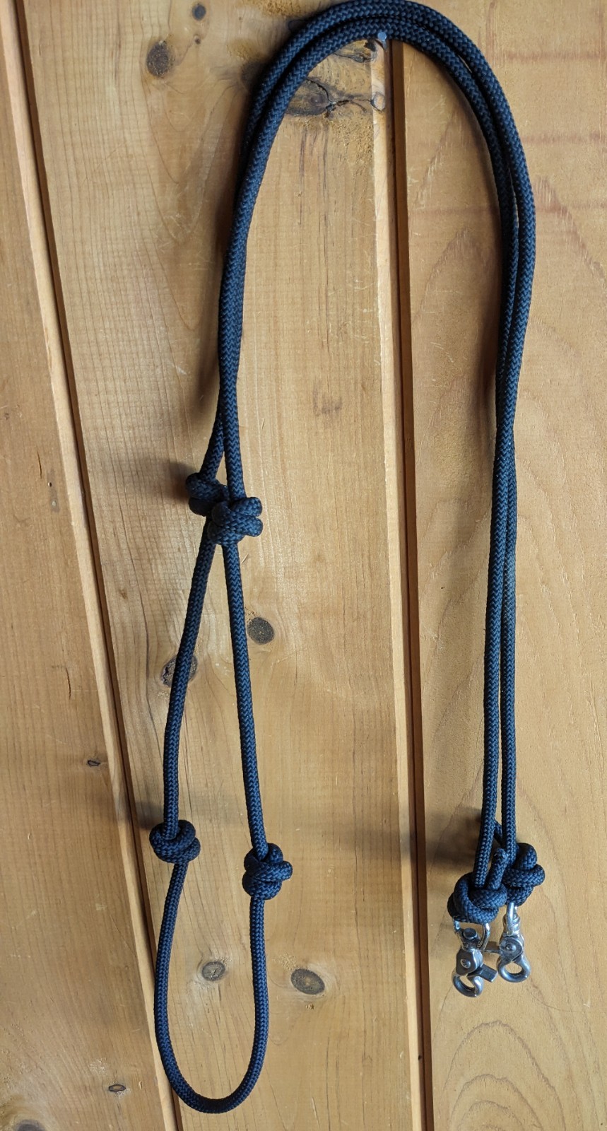 Black Poly Rope Stiff Scissors Silver Snaps Barrel Thin Reins with 4 Grip knots