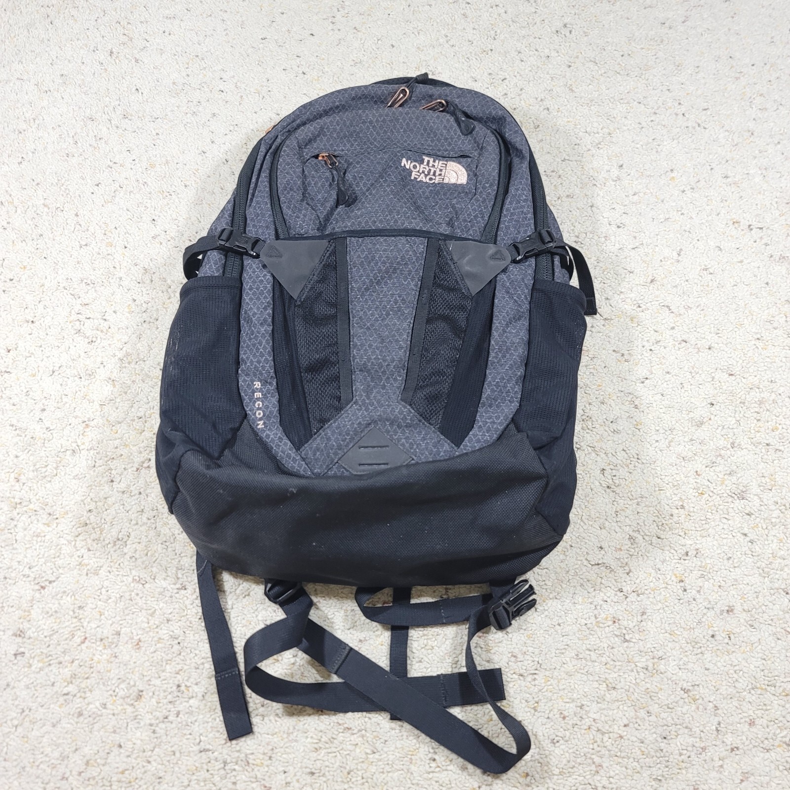 North Face Grey Black Recon Diamond Pattern Backpack